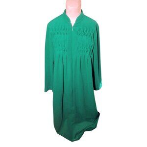 Vintage 80s Kayser Pinch Pleat Long Robe Size S House Coat 1/2 Zip Kelly Green
